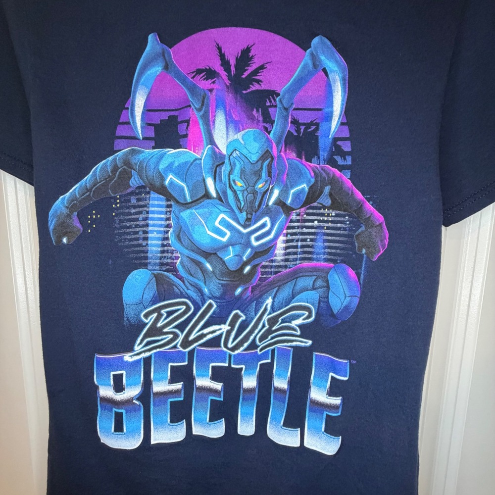 DC Comics Blue Beetle T-Shirt Mens Small Navy Blue Graphic T-Shirt Mad Engine